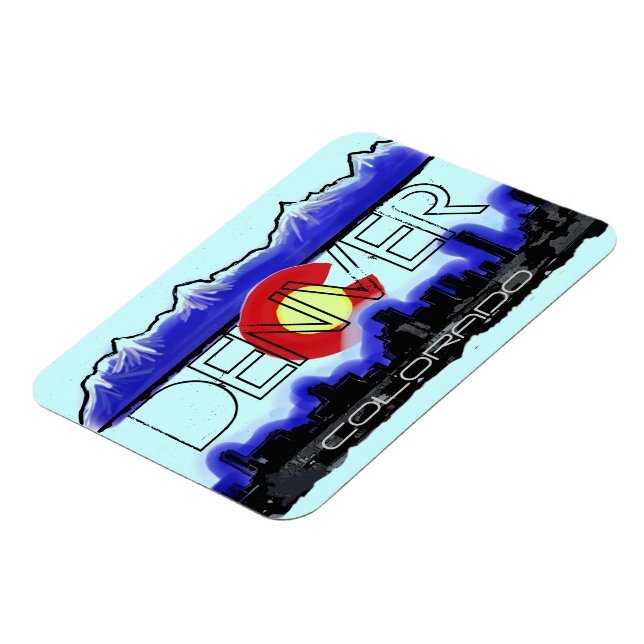 Denver Colorado skyline state flag artsy magnet (Left Side)