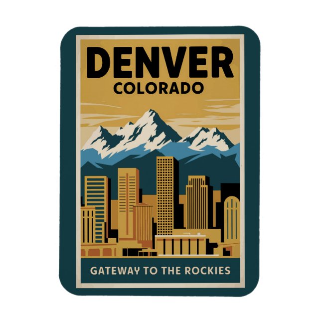 Denver Colorado Skyline Travel Art Vintage Magnet (Vertical)