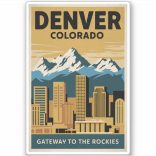 Denver Colorado Skyline Travel Art Vintage Sticker