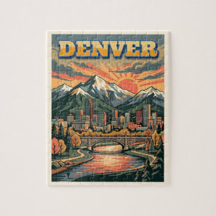 Denver Colorado Skyline Vintage Travel Jigsaw Puzzle
