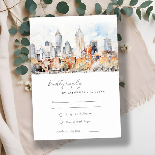 Denver Colorado Skyline Watercolor Wedding RSVP Card