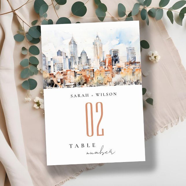 Denver Colorado Skyline Watercolor Wedding Table Number (Creator Uploaded)