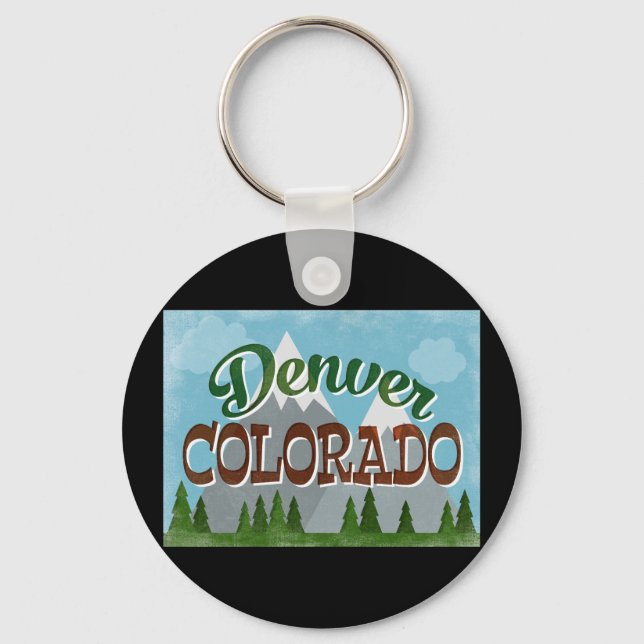 Denver Colorado Snowy Mountains Keychain (Front)