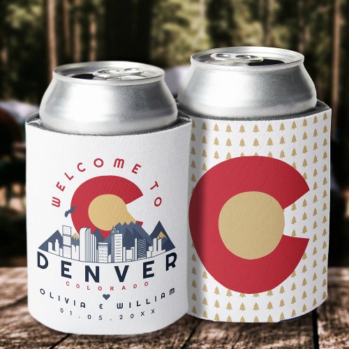 Denver Colorado Stylized Skyline Welcome Wedding Can Cooler