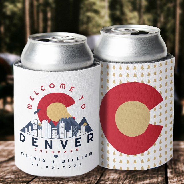 Denver Colorado Stylized Skyline Welcome Wedding Can Cooler (Creator Uploaded)