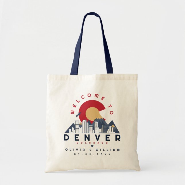 Denver Colorado Stylized Skyline Welcome Wedding Tote Bag (Front)