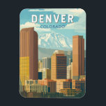 Denver Colorado Travel Art Vintage Magnet<br><div class="desc">Denver retro vector travel design. Denver,  the capital of Colorado,  is an American metropolis dating to the Old West era. Larimer Square,  the city’s oldest block,  features landmark 19th-century buildings.</div>