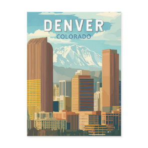 Denver Colorado Travel Art Vintage Postcard