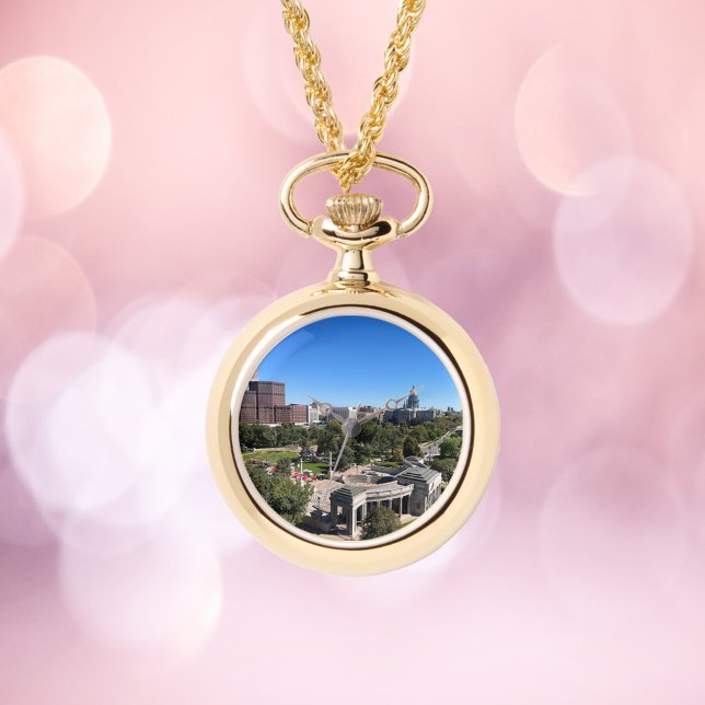 Denver Colorado Urban Landscape Photo Watch (A watch necklace with a photo of downtown Denver, Colorado on a sunny day.)