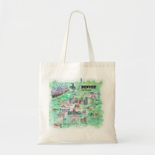 Denver Colorado USA Illustrated Map with Main Road Tote Bag