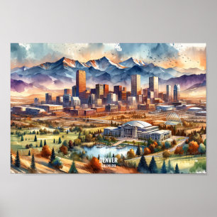 Denver Colorado USA Travel Places watercolor Poster