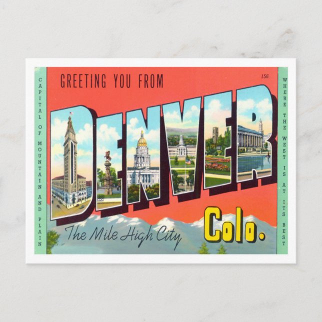 Denver, Colorado Vintage Big Letters Postcard (Front)
