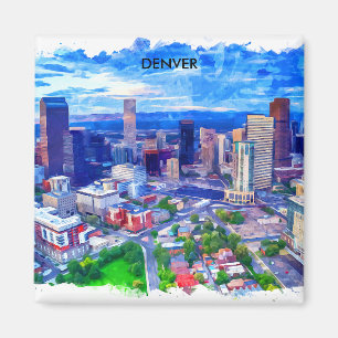 Denver Colorado Vintage Retro Travel Watercolor Magnet