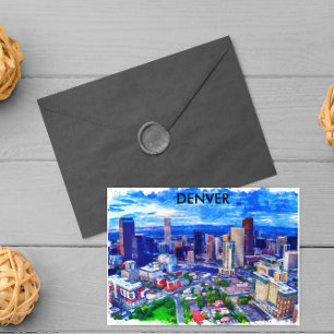 Denver Colorado Vintage Retro Travel Watercolor Postcard