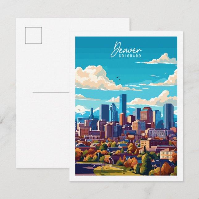 Denver Colorado vintage travel place illustration Postcard (Front/Back)