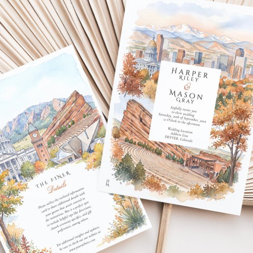 Denver Colorado Watercolor Wedding Invitation
