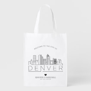 Denver, Colorado Wedding Stylized Skyline Grocery Bag