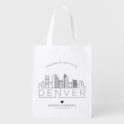 Denver Colorado Wedding  Stylized Skyline Grocery Bag