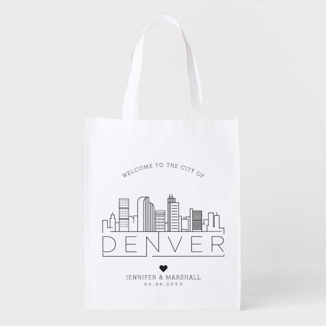 Denver, Colorado Wedding | Stylized Skyline Grocery Bag (Front)