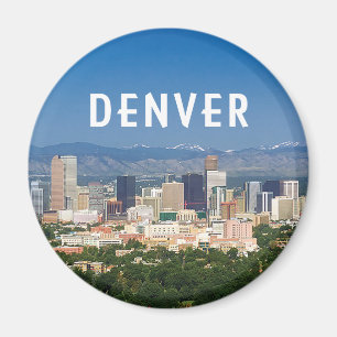 Denver Colorado with downtown and mountains photo Magnet