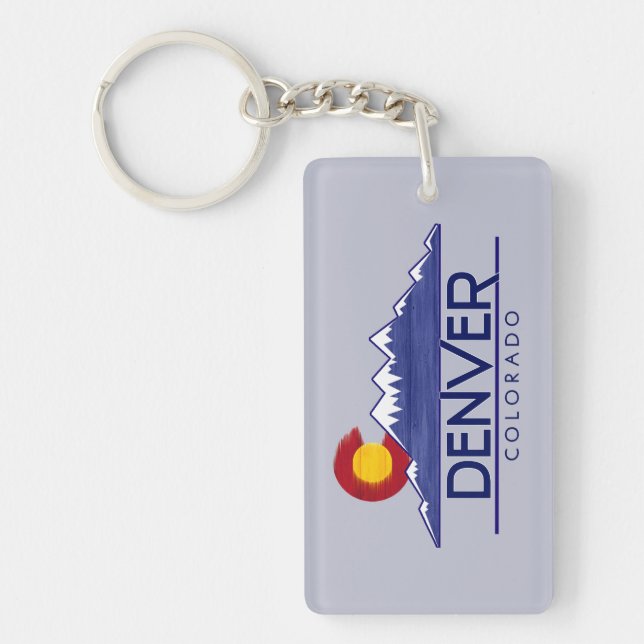 Denver Colorado wood mountains keychain (Front)