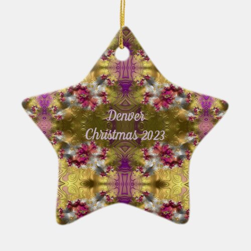 DENVER  Gold Christmas Star Fractal   Ceramic Ornament