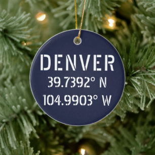 Denver Latitude Longitude Personalized Ceramic Ornament