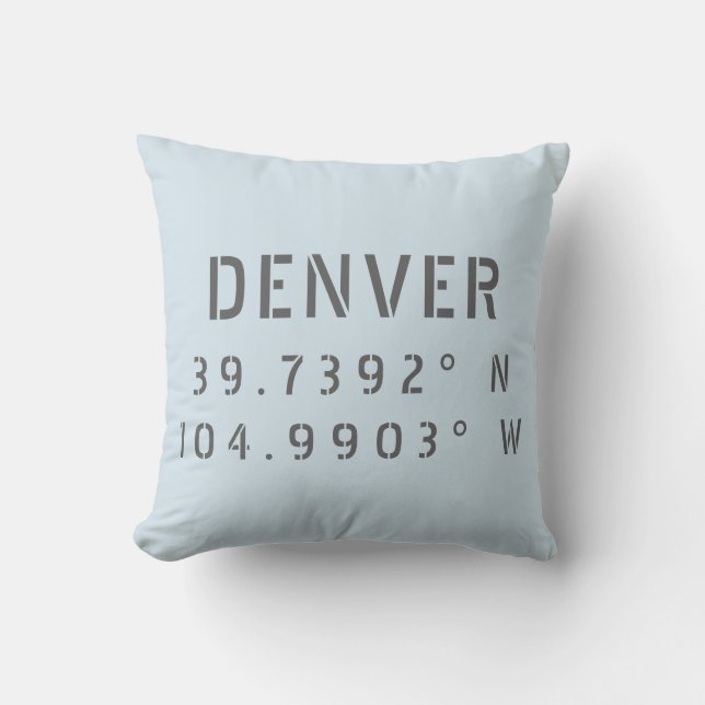 Denver Latitude Longitude Throw Pillow (Front)