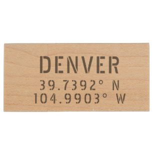Denver Latitude Longitude Wood Flash Drive