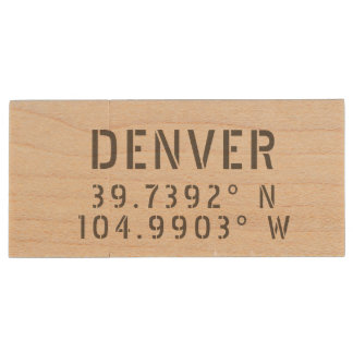 Denver Latitude Longitude Wood Flash Drive