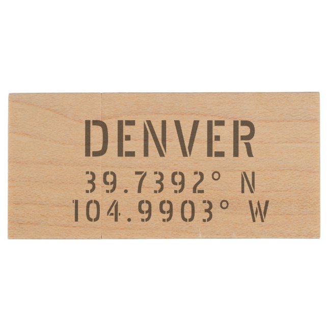 Denver Latitude Longitude Wood Flash Drive (Back)