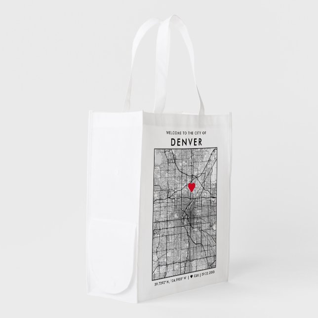 Denver Love Locator | City Map Wedding Welcome Grocery Bag (Front Side)