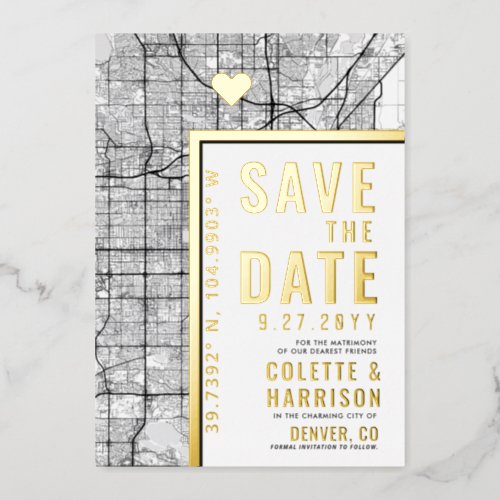 Denver Love Locator  Wedding Save the Date Foil Invitation