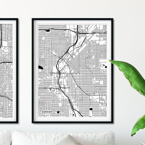 Denver Map Modern Black and White City Map Poster