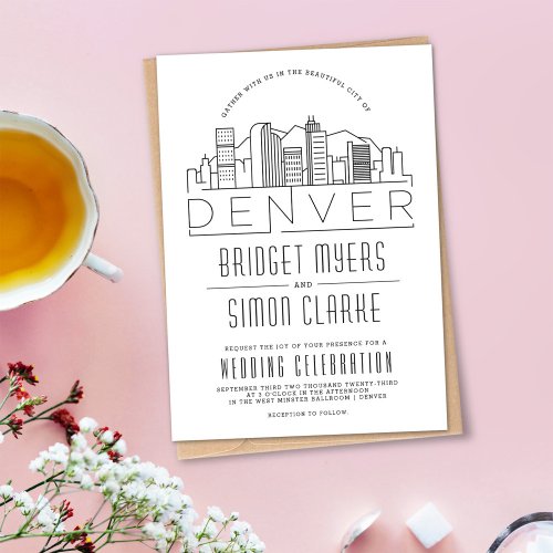 Denver  Mountains  Stylized Skyline Wedding Invitation