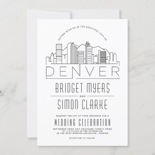 Denver  Mountains  Stylized Skyline Wedding Invitation