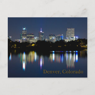Denver Night Skyline Reflection Postcard