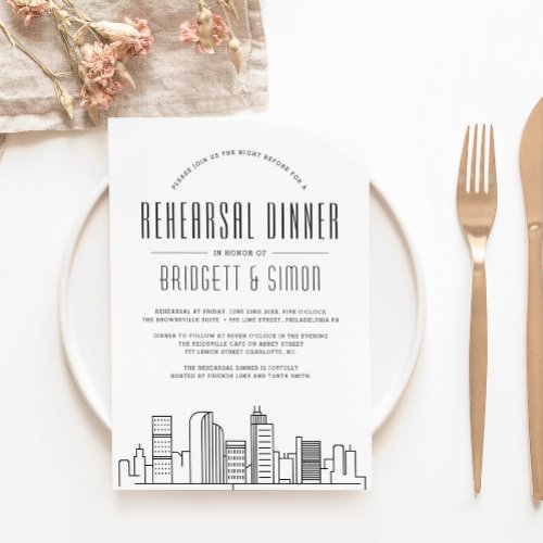 Denver Rehearsal Dinner  City Skyline Invitation