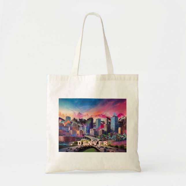 Denver Skyline Abstract Art Tote Bag (Front)
