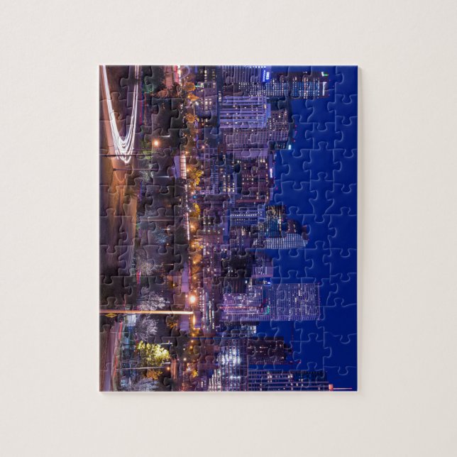 Denver Skyline At Night - Colorado Jigsaw Puzzle (Vertical)