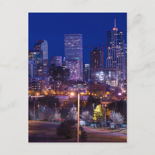 Denver Skyline At Night _ Colorado Postcard