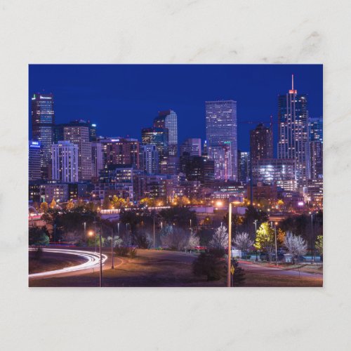 Denver Skyline At Night _ Colorado Postcard