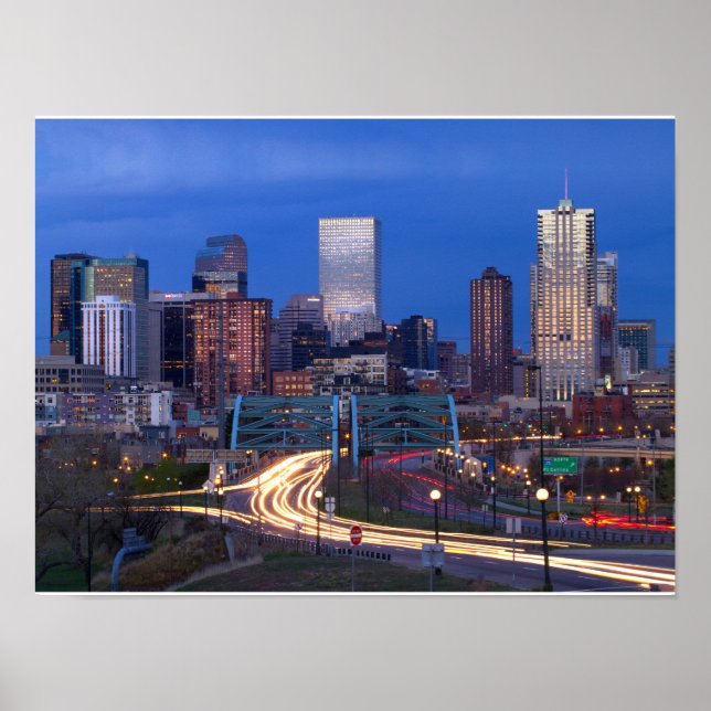 Denver Skyline at Night Poster (Front)