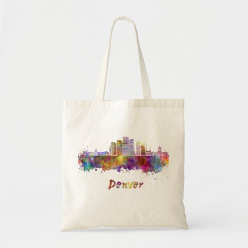 Denver skyline in watercolor tote bag