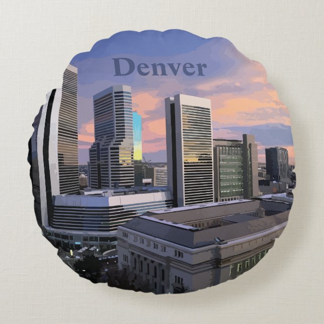 Denver Skyline Round Pillow (Front)
