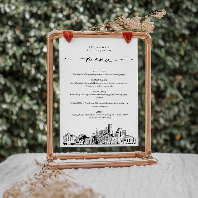 Denver Skyline Wedding Dinner Menu Card 5x7 (Creator Uploaded)