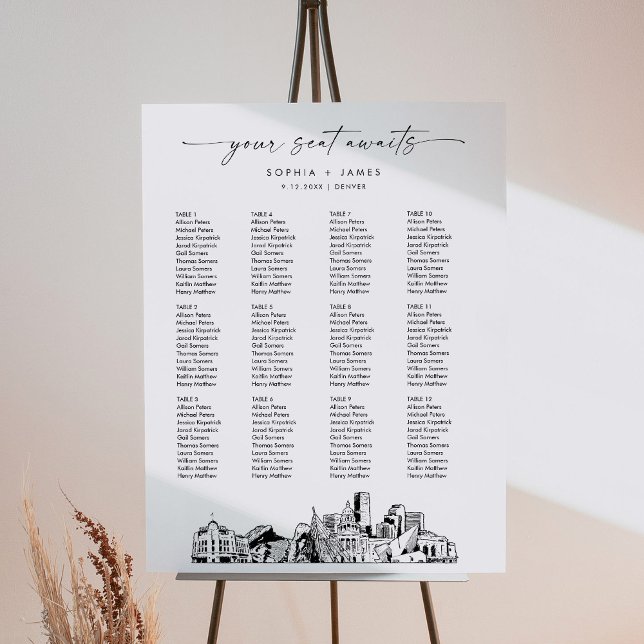 Denver Skyline Wedding Seating Chart 18x24 Foam Board (Creator Uploaded)