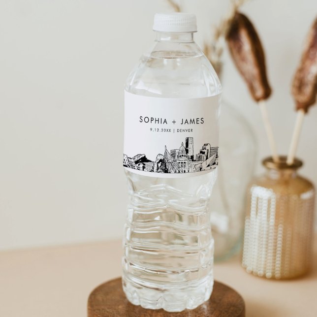 Denver Skyline Wedding Water Bottle Label (Creator Uploaded)
