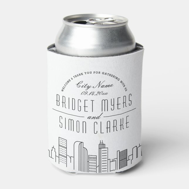 Denver Stylized Skyline | Wedding Can Cooler (Can Front)
