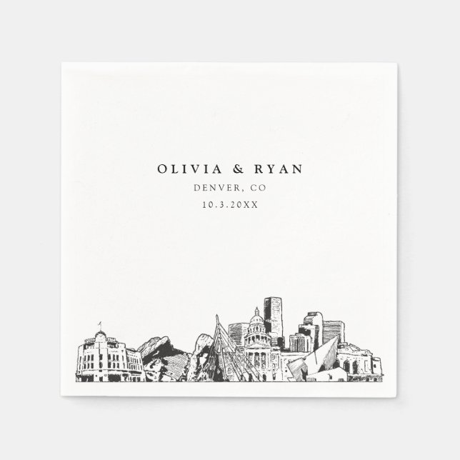 Denver Wedding Paper Cocktail Napkin (Front)